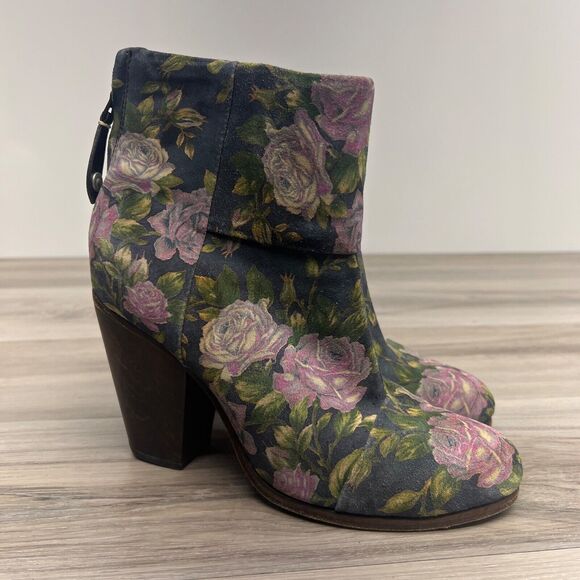 Rag & Bone Floral Newbury Ankle Booties Heel Boots Floral Womens Size 6 36 Roses - Picture 1 of 15